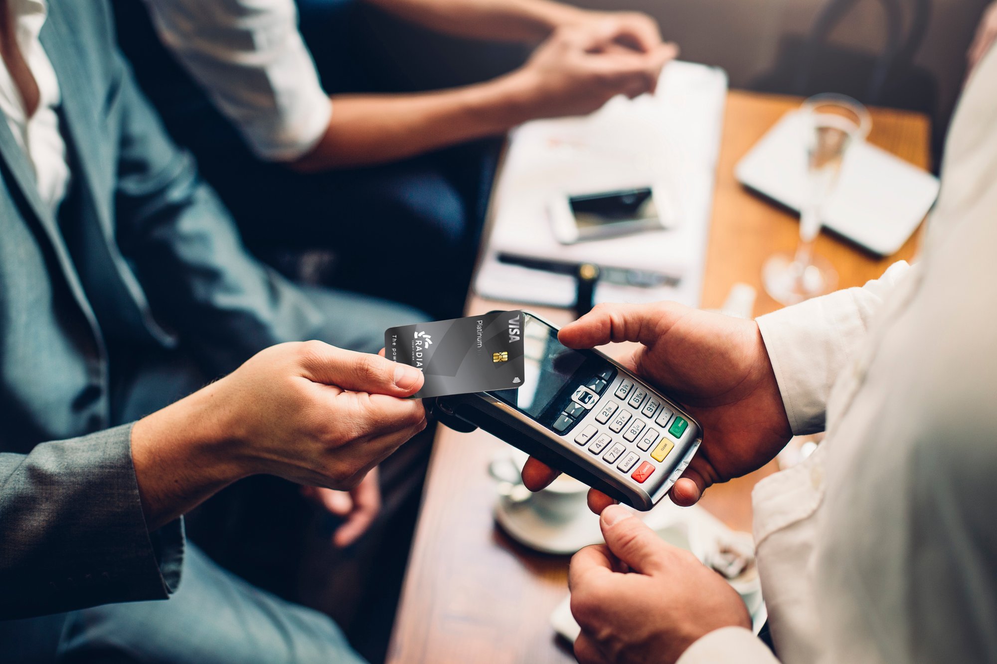 Contactless payment made with a Radiant Credit Union Platinum Visa card, highlighting quick and convenient checkout. Contactless payment made with a Radiant Credit Union Platinum Visa card, highlighting quick and convenient checkout.